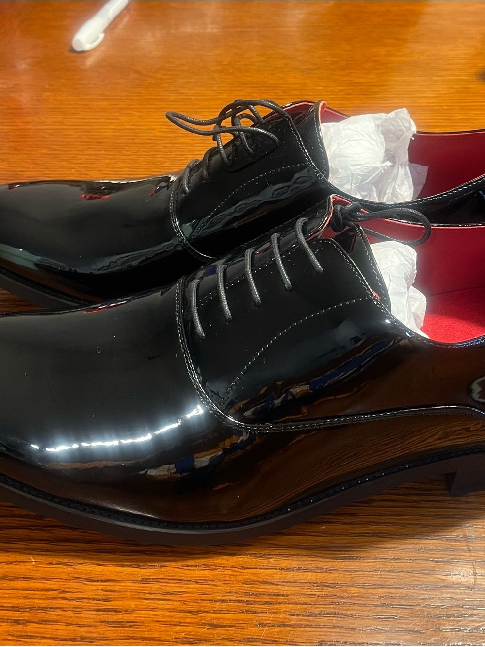 Ferroaldo Black Patent Lace-Up Derbys with Red Lining size 15